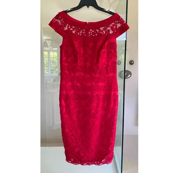 tadashi shoji red lace dress Tadashi Shoji Women's Meera Embroidered Lace Dress - Red